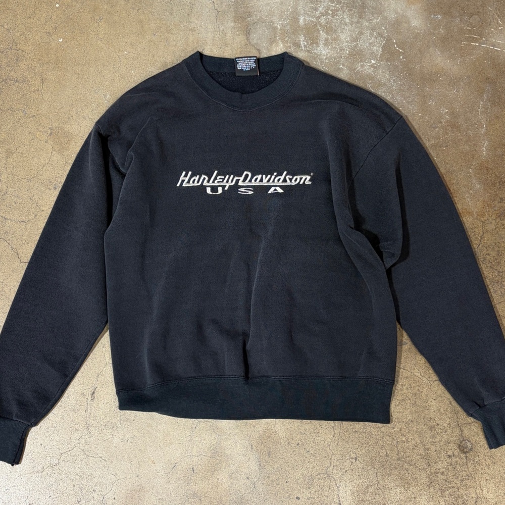 Vintage Harley-Davidson USA Embroidered Spellout Black Crewneck Sweater M